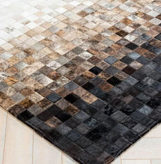 Tricolor Block Cowhide Patchwork Rug