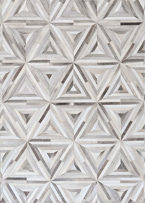 Grey And Cream Triangle Block Cowhide Patchwork Rug