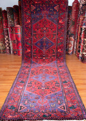 Vintage Zanjan Hand-Knotted Persian Wool Runner Rug
