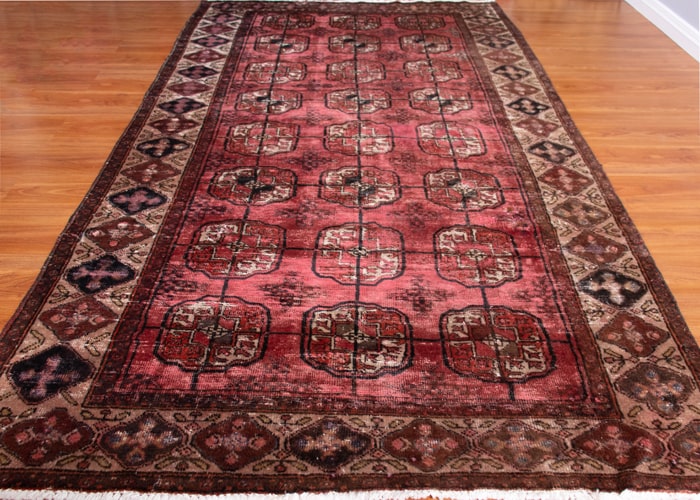 Vintage Baluch Torkman Hand-Knotted Wool Persian Rug