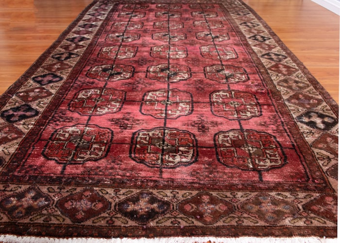 Vintage Baluch Torkman Hand-Knotted Wool Persian Rug